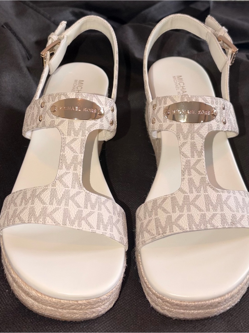 Michael Kors Cream and Gold MK Logo Platform Sandals